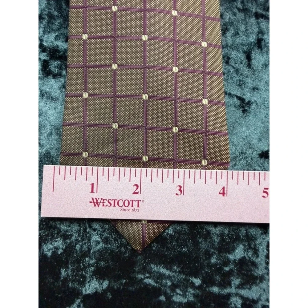 Nautica Men's 100% Silk Tie Brown Purple Grid Geometric Made Austria 4